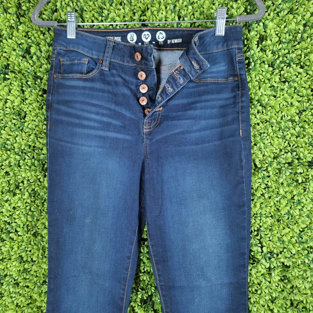 Rewash High Rise Skinny Jeans Dark Wash Button Fly Raw Hem Size 7/28